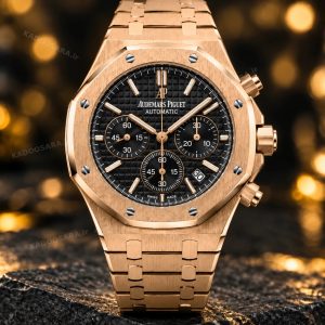 ap_royal_oak_gold_kadoosara ساعت اودمار پیگه رویال اوک تمام طلایی صفحه مشکی | Audemars Piguet Royal Oak Full Gold Black Chronograph Watch | کرونوگراف 3 موتور فعال
