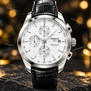 tissot_white_silver_watermarked ساعت تیسوت 1853 قاب نقره ای صفحه سفید | Tissot 1853 Silver White Chronograph Watch | قفل پروانه ای استیل