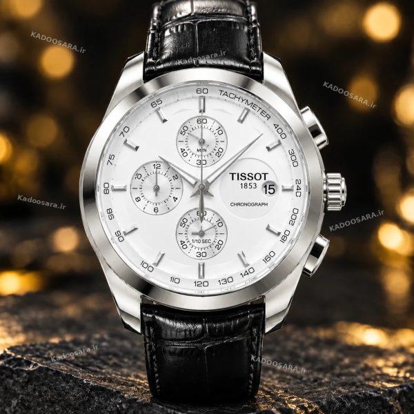 tissot_white_silver_watermarked ساعت تیسوت 1853 قاب نقره ای صفحه سفید | Tissot 1853 Silver White Chronograph Watch | قفل پروانه ای استیل